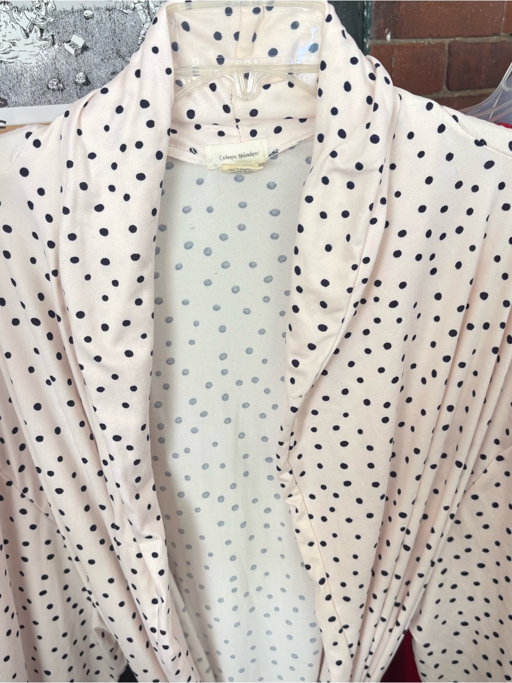 Catherine Malandrino Cream Polka Dot Wrap Robe with Black Dots - Picture 2 of 13